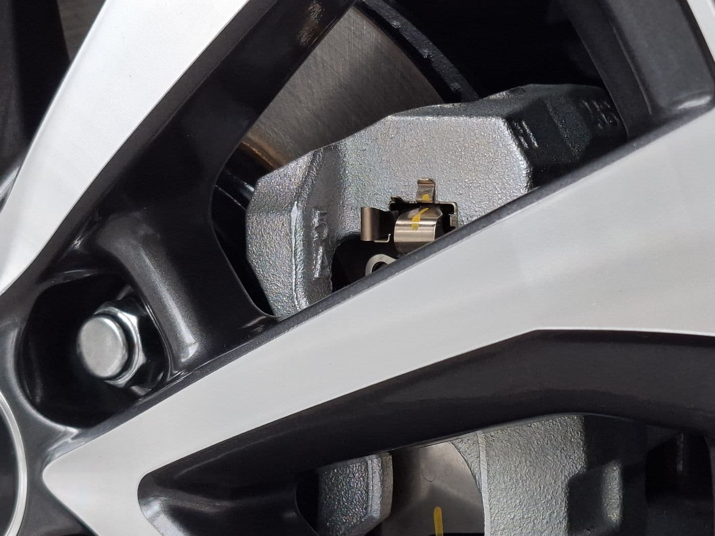 Brake caliper behind an alloy wheel